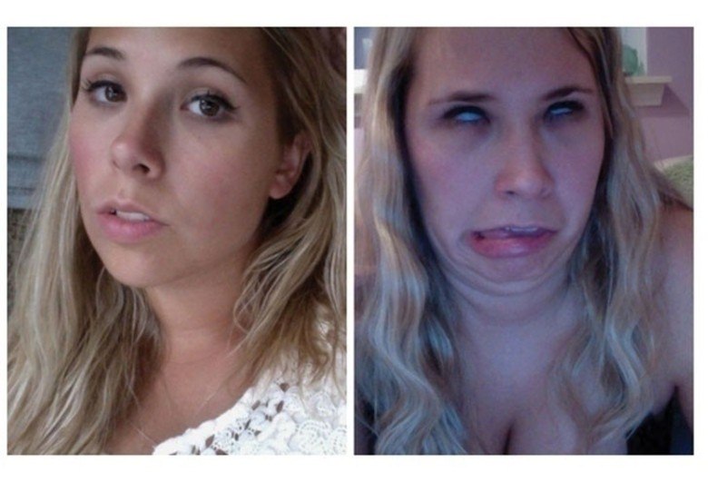 Para atuar num filme de terror, ela não precisa nem de maquiagem. Basta essa careta.