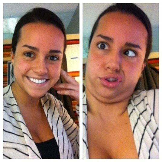 Parece até que tem um bicho dentro dessa mulher tentando sair.