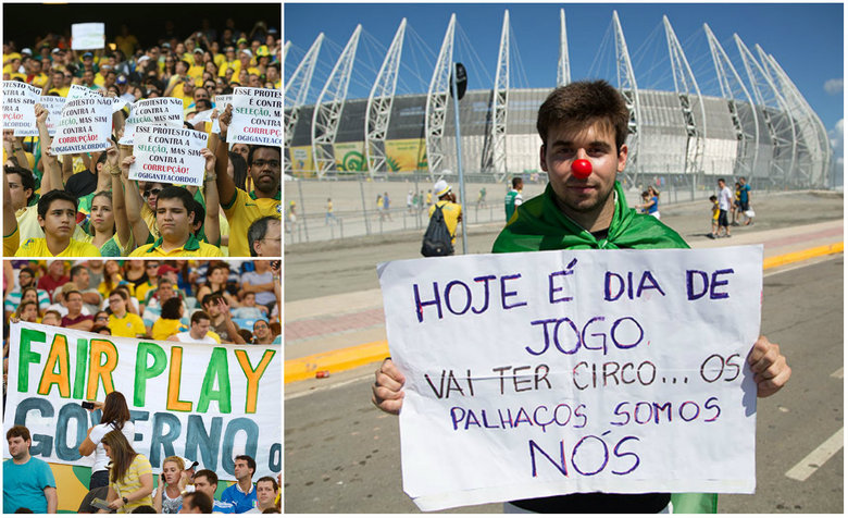 Os gastos para a realização da Copa do Mundo de 2014 viraram alvo das manifestações que se espalham pelo Brasil, sobretudo em frente aos estádios que recebem jogos da Copa das Confederações 2013