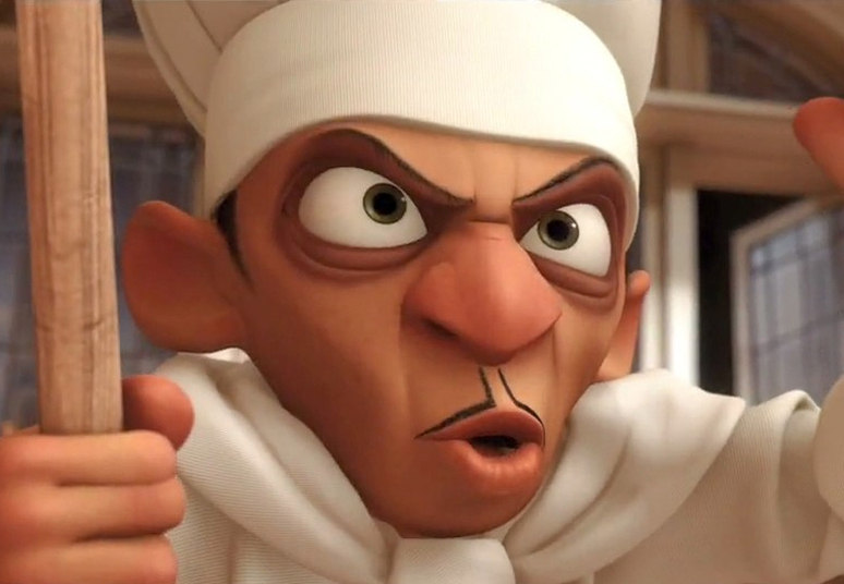 Chef Skinner, de Ratatouille (2007),
é outro chefe que não é bom quando o assunto é motivar a equipe de trabalho.
Podre do Linguini, que além de ter de aprender a se virar como cozinheiro, tem
de lidar com gritos e mau-humor do patrão