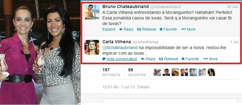 Jornalista postou uma foto da reportagem com
Moranguinho em seu Facebook e respondeu ao socialite no Twitter