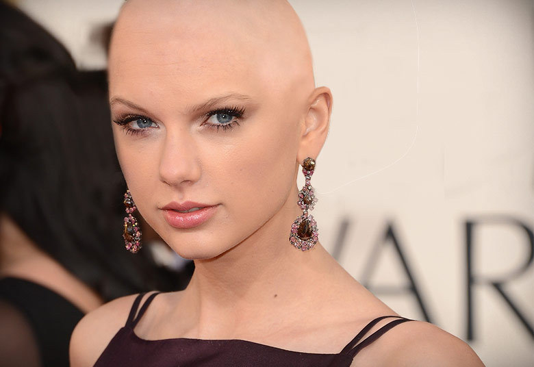 Taylor Swift conquistou vários galãs com seus cachinhos loiros e nós temos certeza que conquistaria muitos mais com o visual careca