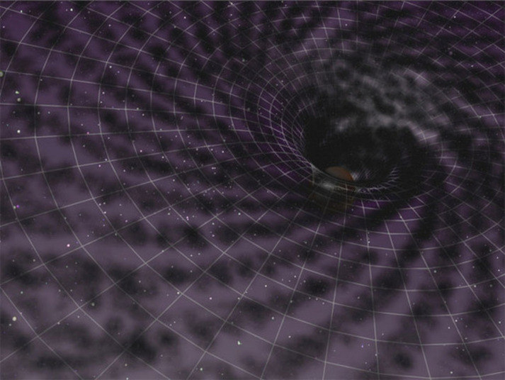 Já nessa imagem é possível compreender a distorção do tempo x espaço, por meio de um buraco negro supermassivo no centro da galáxia