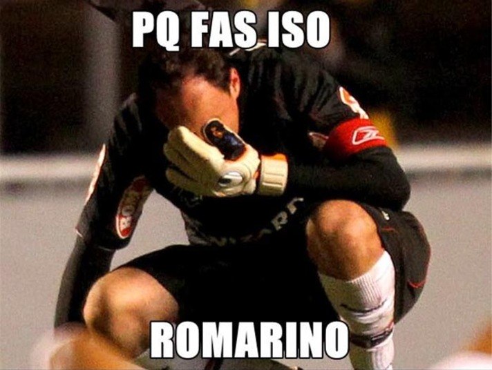 No Facebook, proliferam imagens ridicularizando a derrota do São Paulo, como esta com o bordão criado pelos internautas para o Romarinho, autor do primeiro gol do Corinthians