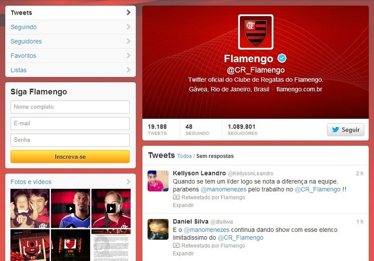 Nesta quinta-feira, o Twitter oficial do Flamengo republicou mensagens de internautas criticando a qualidade do elenco rubro-negro e enaltecendo o trabalho do técnico Mano Menezes