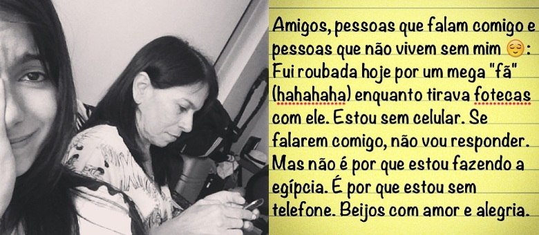 Anitta lamentou no Instagram o roubo do celular