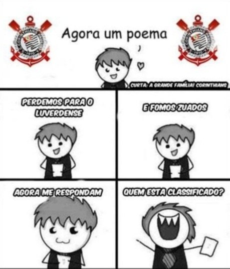 O
tradicional meme do poema corintiano voltou a atormentar os rivaisConheça o empresário carioca que é o novo ‘dono’ do futebol brasileiro