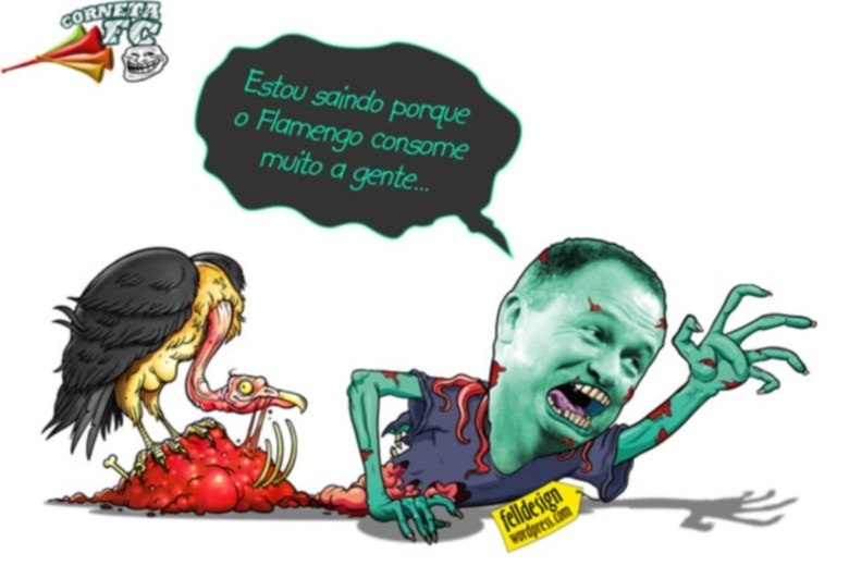Até o urubu, um dos
símbolos do Flamengo, foi lembrado nas piadas publicadas na internet. Neste
meme, a mascote está comendo a carniça de Mano Menezes, que pediu demissão na
noite de ontem