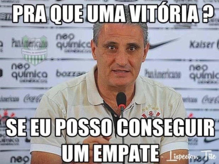 Corinthians e Grêmio não conseguiram bom resultado na 27ª
rodada do Campeonato Brasileiro e foram os alvos da vez de piadas nas redes
sociais. Atual vice-líder da competição, o Grêmio foi surpreendido e derrotado
em casa para o Criciúma. Já o Timão não conseguiu bater o Atlético-PR, em casa,
e ficou ainda mais distante do G4. Confira os melhores memes a seguir