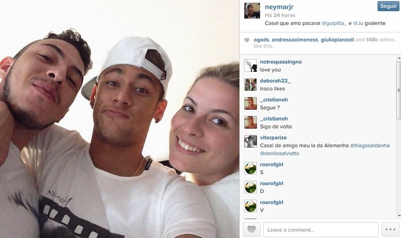 Para evitar complicações, Neymar tratou logo de publicar uma foto ao lado do casal de amigos e deixar claro que não pegou a namorada de ninguém 