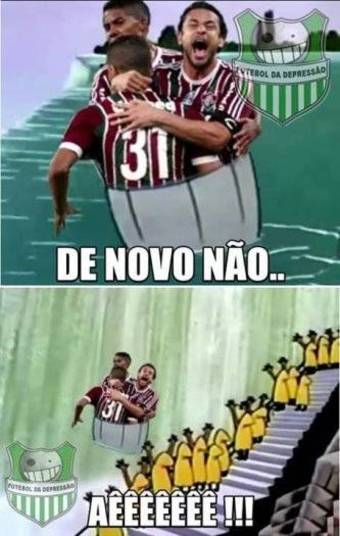 Lembra daquele famoso episódio do Pica-Pau, das cataratas? Então, nesta montagem, aparecem Fred e mais outros jogadores descendo elas dentro de um barril