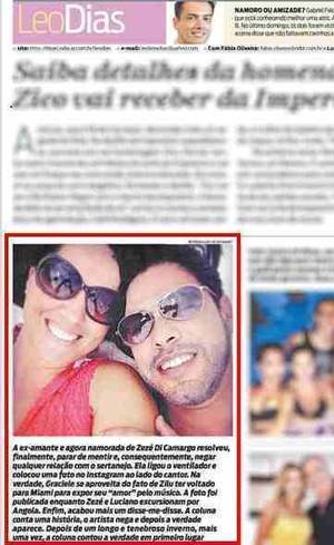 Colunista publica foto de Graciele e Zezé