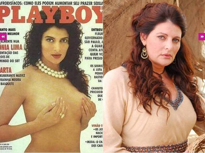 A atriz Sonia Lima também está bem diferente do tempo em que posou nua na Playboy