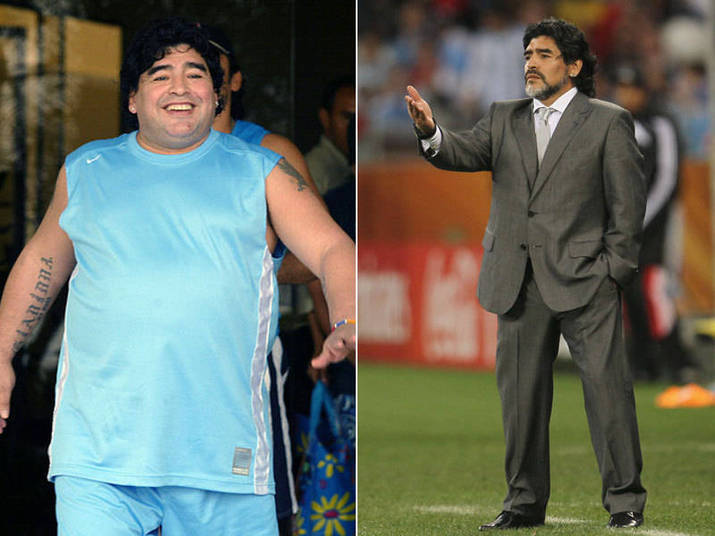 Maradona ganhou peso após encerrar sua carreira como
jogador. Em 2005 ele passou por uma cirurgia de estômago e ficou fininho,
fininho!