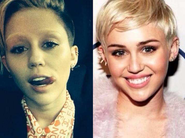Miley Cyrus não tirou a sobrancelha, mas o efeito da coloração dos fios é como se ela tivesse raspado a região