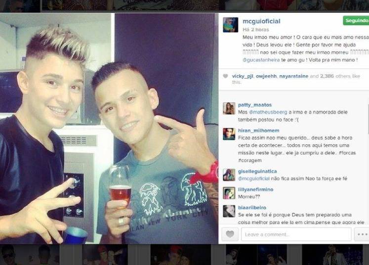 O funkeiro MC Gui usou as redes sociais na manhã desta terça-feira (21) para lamentar a morte do irmão, Gustavo Castanheira