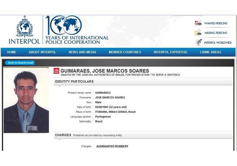 Aos 32 anos, José Marcos Soares Guimarães, nascido em Minas
Gerais, está na lista por envolvimento em roubo grave