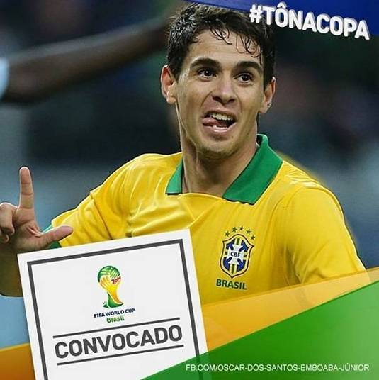 Os craques ficaram muito felizes com a convocação para a Copa do Mundo e fizeram de questão de compartilhar com os fãs suas felicidades por meio das redes sociais. Oscar, meia do Chelsea, postou a imagem acima e agrade— Estou tão feliz agora! Eu vou para a Copa do mundo com o time brasileiro. Obrigado meu Deus por realizar esse sonho e obrigado a toda mha família, amigos e a toda povo brasileiro pela confiançaVeja mais craques que celebraram a convocação nas redes sociais...