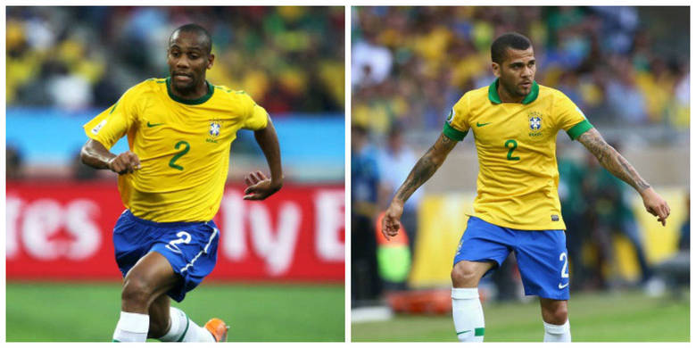 Maicon, então na Inter, estava 'voando' em 2010. Em 2014 ele deverá começar na reserva de Daniel Alves, situação invertida em relação à Copa anterior. Por sua forma física e presença ofensiva Maicon de 2010 é superior ao Daniel Alves de 2014