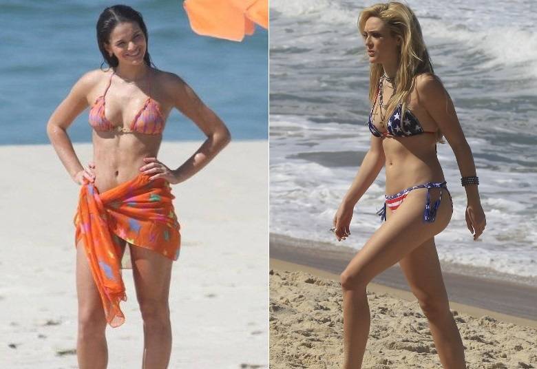 Tanto Bruna quanto Isabelle são conhecidas, além do talento, por conta da beleza. Na praia, seria impossível elas não chamarem atençãoBruna ou Isabelle: qual delas fica melhor de biquíni?