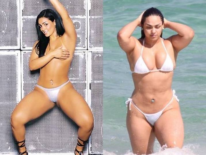 Andressa Soares (Mulher Melancia) Ela já posou quatro vezes para a Playboy e, em todas, ela causou. Melancia aparece bem diferente nos ensaios fotográficos. Já são poucas as fotos que mostram a sua barriga e as que mostram são muito photoshopadas 