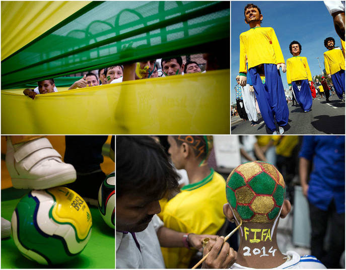O verde e amarelo da seleção brasileira já conquistou o mundo: são bandeiras, faixas, camisetas e até mesmo pinturas de cabelo nas cores homenageando o país sede da Copa do Mundo.A seguir, veja imagens de várias nações onde há torcida pelo Brasil