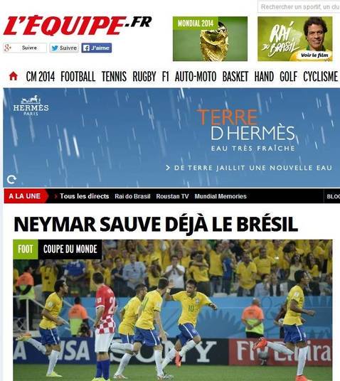 'Neymar já salva o Brasil' foi a manchete do L'Équipe