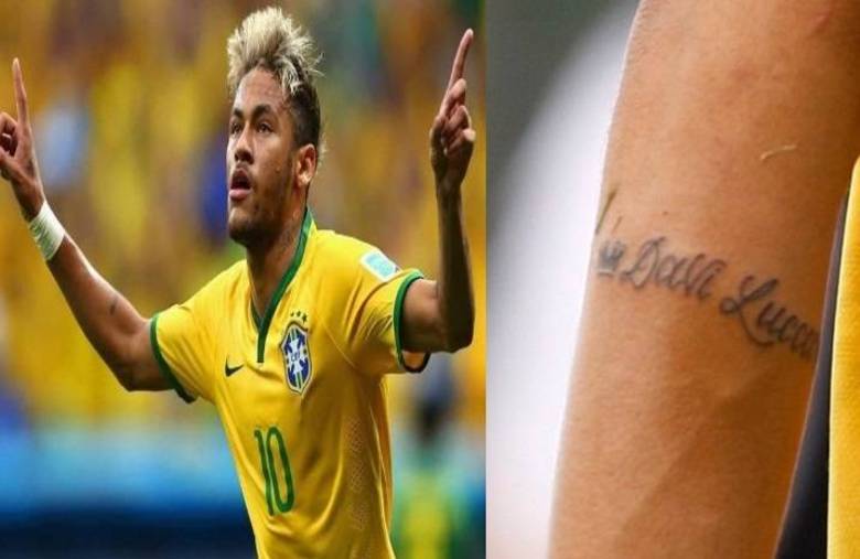 O atacante Neymar tatuou o nome do filho, Davi Lucca, no braço O atacante Neymar tatuou o nome do filho, Davi Lucca, no braço