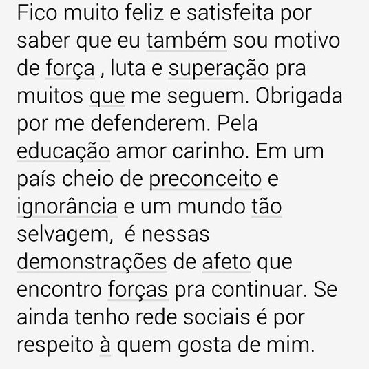 Em outro post, ela agradece os fãs pelas demonstrações de afeto à ela