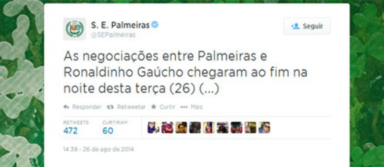 Palmeiras encerra negociações com Ronaldinho e frustra torcida no dia do centenário