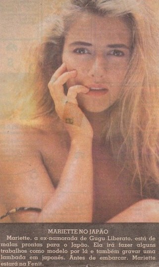 Acima, um recorte de revista da época em que Mariette posou para a Playboy. De acordo com a publicação, Mariette chegou a namorar o apresentador Gugu Liberato 
