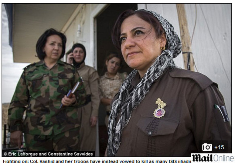 </p>
<p>Membros do grupo radical EI (Estado IslÃ¢mico) ameaÃ§aram as<br />
mulheres combatentes das forÃ§as curdas peshmerga dizendo que iriam captura-las<br />
e casÃ¡-la a forÃ§a. Em resposta, as militares prometeram matar o maior nÃºmero<br />
possÃ­vel de radicais.</p>
<p>Em entrevista exclusiva ao tabloide britÃ¢nico Daily Mail, a coronel<br />
Nahida Ahmad Rashid, comandante do 2Âº BatalhÃ£o Feminino Peshmerga, disse que os<br />
jihadistas estÃ£o â€œrevoltadosâ€ com as combatentes.</p>
<p>â€” A<br />
mensagem dizia que sempre que eles capturarem uma mulher peshmerga, vÃ£o casar<br />
com ela