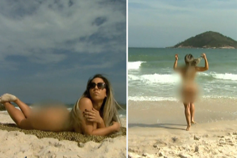 Após lei que oficializa a praia do Abricó como a primeira
praia nudista do Rio, a funkeira Renata Frisson, conhecida como a Mulher Melão,
aproveitou para comemorar o projeto de lei e correu para o mar como veio ao
mundo. Veja o vídeo
