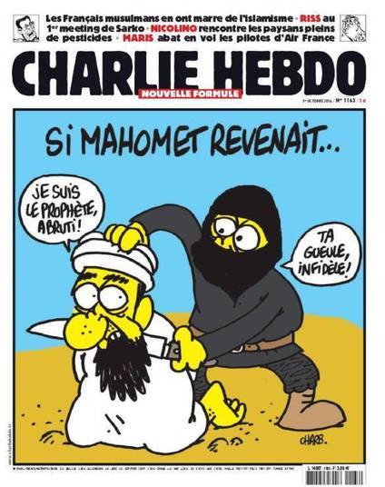 Com uma linha ousada e irreverente, o Charlie Hebdo foi criado
 em 1992 pelo escritor e jornalista François Cavanna, morto em 29 de 
janeiro de 2014, aos 90 anos. O desenhista Charb assumiu a 
publicação, dando sequência à linha editorial considerada ofensiva pelos
 muçulmanos. A charge que teria originado os ataques desta semana mostra que o profeta Maomé seria morto por seus seguidores, caso voltasse à vida nos dias atuais