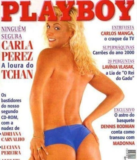 9� LUGAR Carla Perez - Total de exemplares vendidos: 778.026 - M�s da publica��o: outubro/1996Ainda sem pl�sticas e com os cabelos todos cacheados, esta foi a primeira vez que a loira do � o Tchan posou para a revista masculina. Carla mostrou o 'corpitcho' nu em outros dois ensaios, um deles bastante pol�mico, que mostrava a loira junto a um Papai Noel. Para quem n�o se lembra, a capa acabou sendo coberta nas bancas para n�o chocar criancinhas
