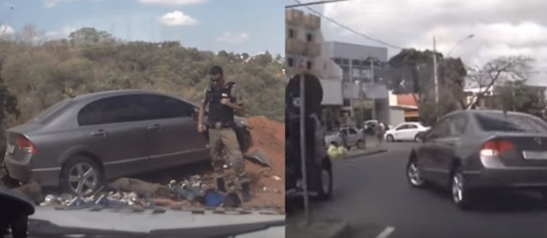 Jovens são detidos depois de bater; à direita, momento em que cortam um cruzamento no bairro Tupi