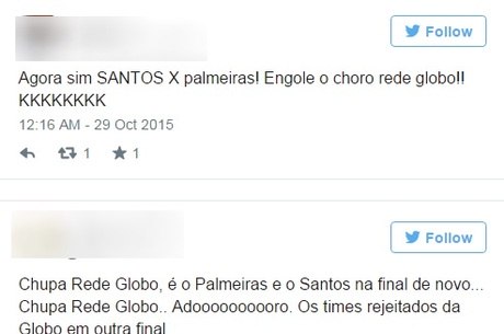 Torcedores de Palmeiras e Santos satirizam Globo por final entre 'esquecidos'