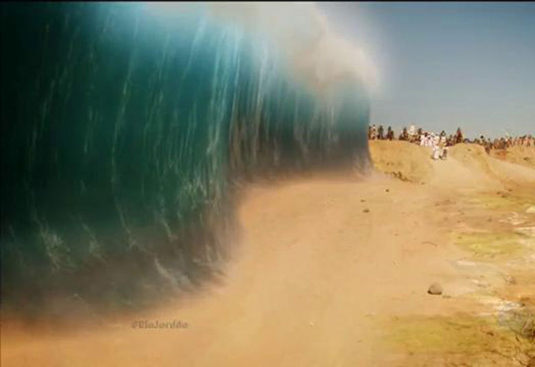 Assim que eles chegaram á beira do rio o milagre começou a acontecer. A correnteza se interrompeu• Josué inicia travessia do povo hebreu pelo Rio Jordão• Com ajuda de efeitos especiais, travessia do rio Jordão contará com dois milhões de dublês digitais• Acesse o R7 Play e assista às íntegras de A Terra Prometida