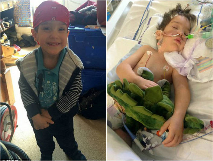 Um menino de três anos de idade ficou paralisado e só consegue se comunicar piscando seu olho depois que um acidente o deixou com graves danos cerebrais