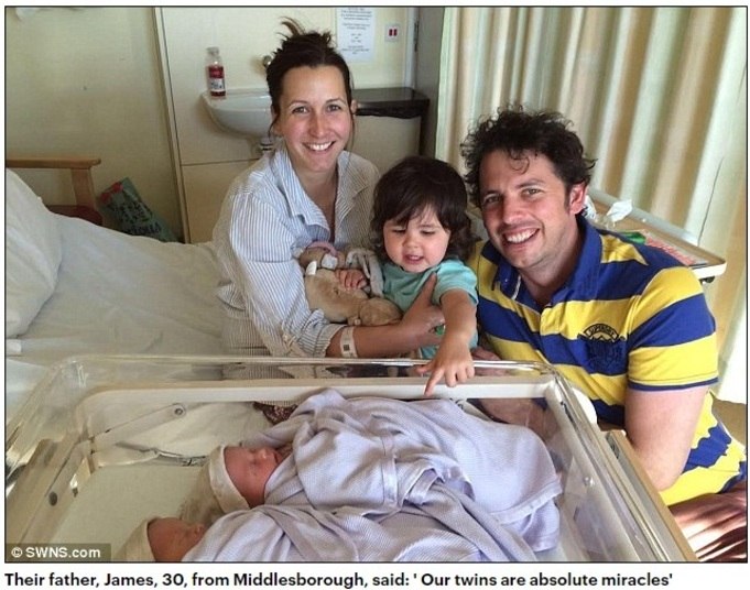 O pai dos bebês, James, de 30 anos, disse: 'Nossas gêmeos são milagres absolutos”.