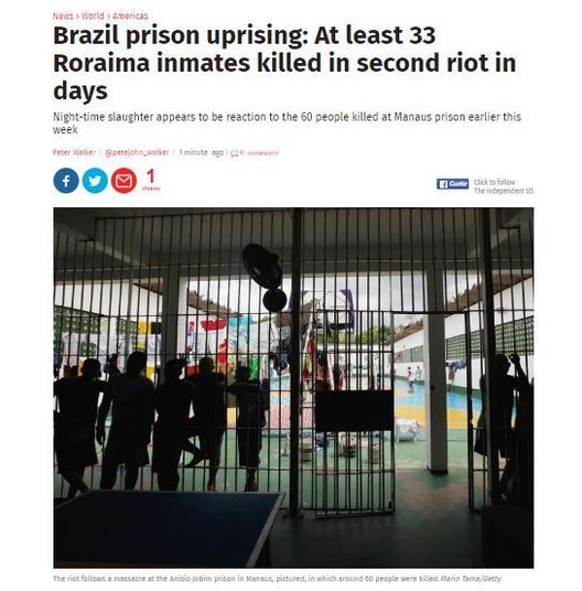 O motim, que ocorreu por volta das 2h30 no horário local (4h30 no horário de Brasília) na Pamc (Penitenciária Agrícola de Monte Cristo), na zona sul da cidade, também foi veiculado pelo jornal britânico Independent 