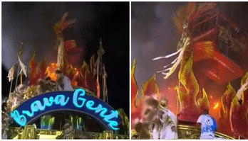 Comunidade dá show no samba, mas problemas em conjunto visual atrapalham desfile da Beija-Flor (Fotos de Reprodução/Twitter)