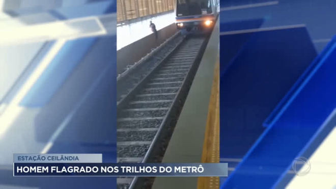 Passageiros filmam homem andando pelos trilhos do metrô em Ceilândia