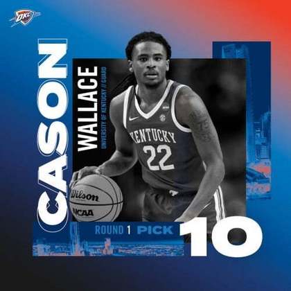 10ª escolha: Cason Wallace (EUA) - escolhido pelo Dallas Mavericks trocado para o Oklahoma City Thunder