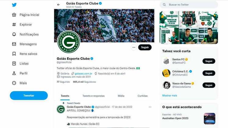 16º: Goiás - 665.404 seguidores. Assim como o Fortaleza, é o único integrante do Estado na lista (Atlético-GO foi rebaixado na temporada passada). Dessa forma, o Esmeraldino aparece na 16ª posição com mais de meio milhão de seguidores no Twitter.