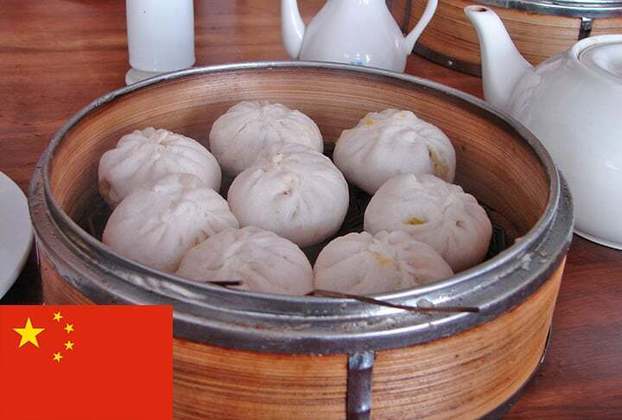 18º lugar - Baozi (China) -  Pão cozido no vapor de origem chinesa, com aspecto de coque, que leva diversos recheios. 