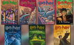 Montagem com capas dos livros da saga Harry Potter
