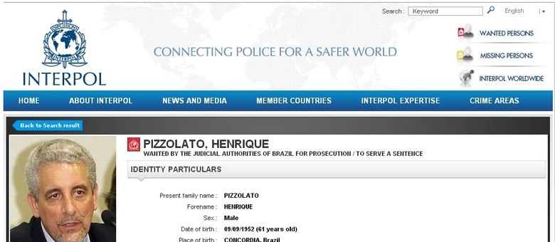 Foto de Pizzolato figura entre os procurados pela Interpol e foi distribuída para 188 países