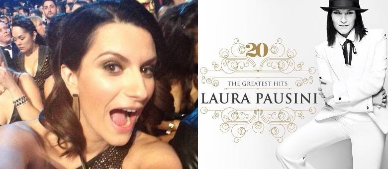 Sempre divertida, Laura postou uma "selfie" no Grammy Latino; à direita, a capa de sua coletânea de sucessos 
