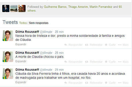 Dilma não chegou a mencionar detalhes sobre a morte no Twitter